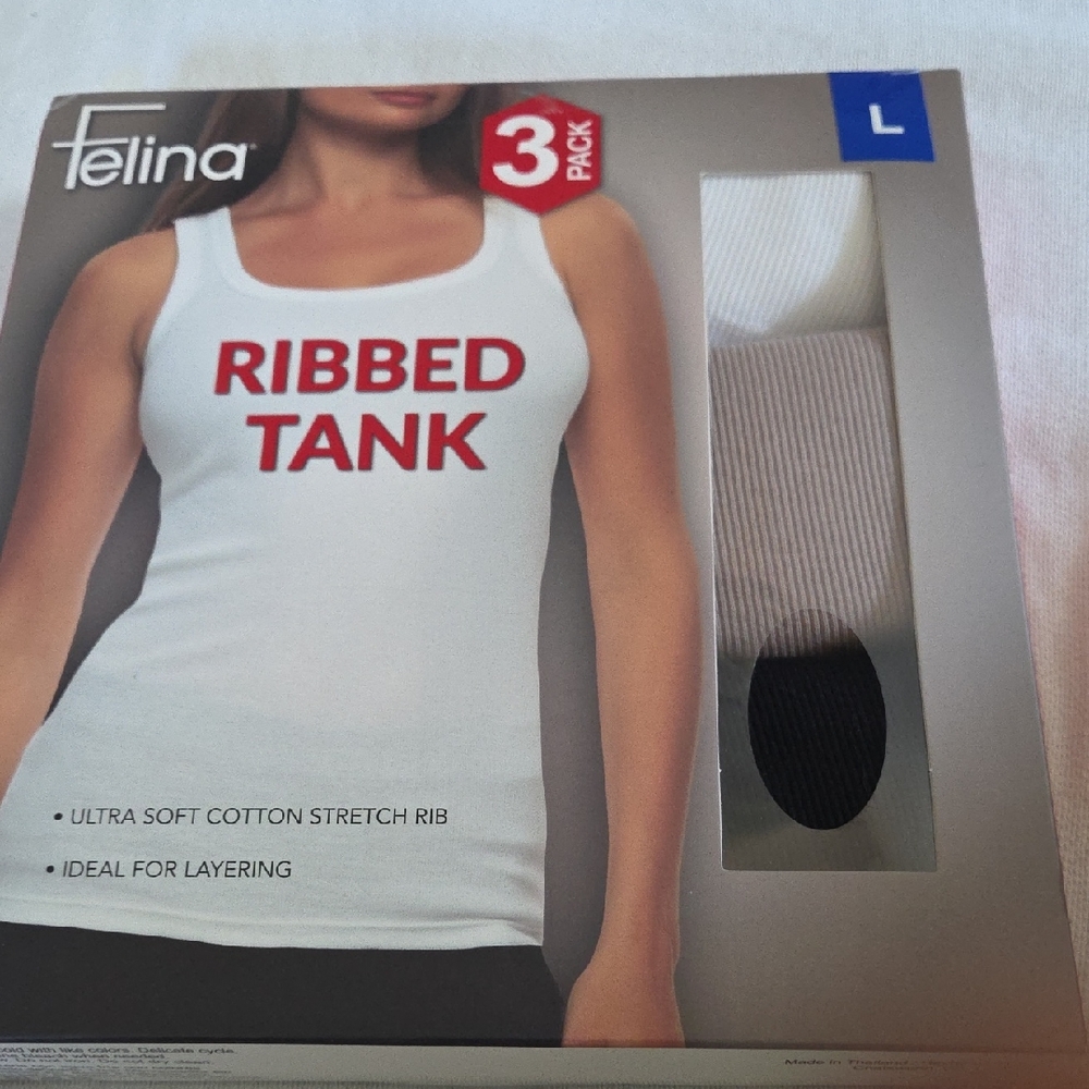 Felina Women's Ribbed Tank Top Set - White, Gray, Black (8)